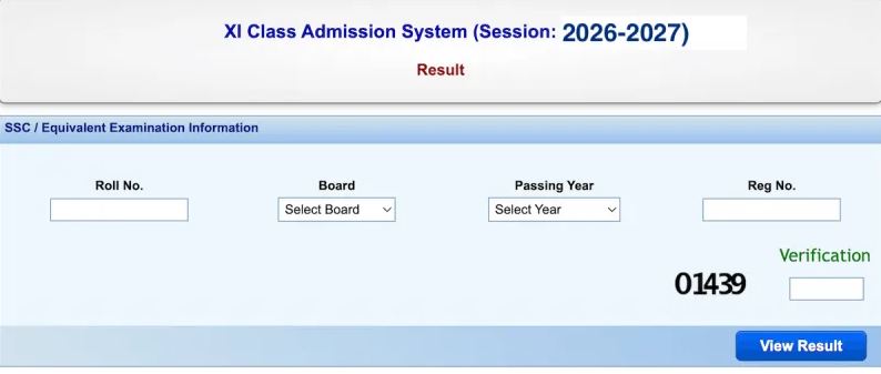 XI Class Admission Result 2026